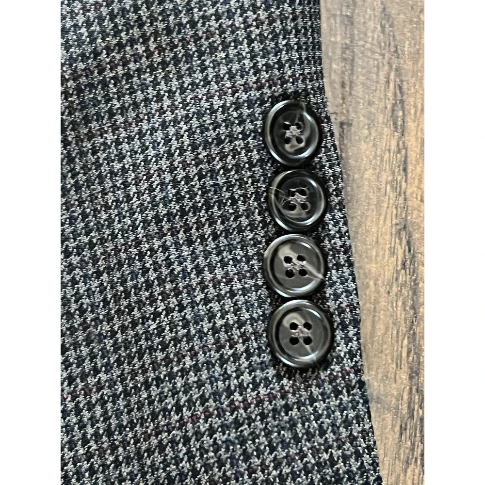 VTG Ralph Lauren‎ Mens 44L Suit Jacket Wool Mini Houndstooth Blazer Sport Coat